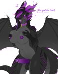  &lt;3 anthro balls collar curvaceous dickgirl dragon erection frenum_piercing genital_piercing horn intersex kitsunewaffles-chan looking_at_viewer open_mouth penis penis_piercing piercing smile solo standing text thick_thighs wings 