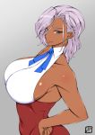  1girl anastasia_palma breasts dark_skin donson highres huge_breasts purple_hair sakura_taisen shin_sakura_taisen smile solo 