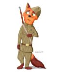  2017 anthro canid canine clothed clothing disney fox male mammal military_uniform nick_wilde russian sergeyfoxx signature simple_background solo soviet_union standing uniform white_background zootopia 