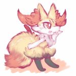  anthro braixen canid canine compression_artifacts cute_fangs female full_body happy hi_res inner_ear_fluff mammal navel nintendo nyaswitchnya open_mouth pok&eacute;mon pok&eacute;mon_(species) raised_arm red_eyes simple_background smile solo standing stick video_games white_background 