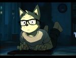  anthro canid canine canis clothed clothing cub dark_room domestic_dog eyewear fffffolder full_body glasses keyboard looking_at_viewer male mammal plantigrade shirt shorts t-shirt young 