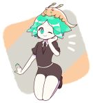  1other androgynous animal animal_on_head chiyoko_(oman1229) crystal_hair gem_uniform_(houseki_no_kuni) green_eyes green_hair houseki_no_kuni looking_at_viewer necktie on_head one_eye_closed phosphophyllite sea_slug short_hair smile ventricosus 