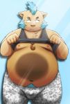  2019 anthro belly brown_fur bulge clothed clothing cute_fangs fur gouryou hi_res humanoid_hands kiyo male mammal mohawk moobs navel nipples open_shirt overweight overweight_male pants shirt slightly_chubby solo suid suina sus_(pig) tokyo_afterschool_summoners video_games wild_boar 