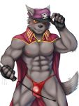  abs canid canine canis cape clothing domestic_dog fundoshi gloves hat hi_res ipangherefun japanese_clothing male mammal muscular muscular_male nipples pecs riding_crop solo tadatomo tokyo_afterschool_summoners underwear video_games whip 
