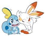  2019 ambiguous/ambiguous ambiguous_gender duo eyes_closed kissing lagomorph long_ears mammal nintendo open_mouth pok&eacute;mon pok&eacute;mon_(species) sburbox_(artist) scorbunny simple_background sobble video_games 