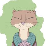  2019 a-signature anthro clothed clothing disney eyes_closed female fur lutrine mammal mrs._otterton mustelid pink_nose simple_background smile solo whiskers zootopia 