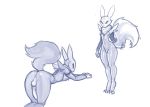  animal_genitalia animal_penis anus armwear backsack balls bent_over big_tail biped black_sclera blue_and_white breasts butt canid canine_penis cheek_tuft chelodoy clothing digimon digimon_(species) erection female fluffy fluffy_tail front_view greyscale guide_lines hi_res kneeling knot long_ears long_tail looking_at_viewer looking_back male mammal monochrome mostly_nude navel nipples penis raised_tail rear_view renamon shoulder_tuft simple_background sketch small_breasts standing tuft white_background wide_hips 