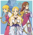  androgynous artist_request bandage bare_shoulders blonde_hair blue_eyes braid brown_hair dark_skin dress dual_persona earrings gloves green_eyes hat jewelry long_hair looking_at_viewer mask multiple_girls neckerchief nintendo pointy_ears princess_zelda sheik smile sword tetra the_legend_of_zelda the_legend_of_zelda:_breath_of_the_wild the_legend_of_zelda:_ocarina_of_time the_legend_of_zelda:_skyward_sword the_legend_of_zelda:_the_wind_waker the_legend_of_zelda:_twilight_princess tiara triforce weapon 