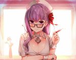  glasses medical nurse purple_hair tagme 