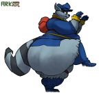  anthro arkveveen_(artist) belly big_butt butt clothed clothing fur grey_fur hat huge_butt love_handles male mammal obese obese_male on_one_leg overweight overweight_male procyonid raccoon ringtail simple_background sly_cooper sly_cooper_(series) solo sony_corporation sony_interactive_entertainment standing sucker_punch_productions thick_thighs video_games white_background wide_hips 
