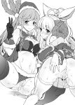  10s 2girls aftersex anila_(granblue_fantasy) anus ass bikini bikini_aside blush breasts christmas clarisse_(granblue_fantasy) cum cum_in_pussy cumdrip draph fur_trim gloves granblue_fantasy greyscale groin hair_ribbon hat horns large_breasts long_hair looking_at_viewer medium_breasts midriff monochrome multiple_girls mushi024 navel ponytail pubic_hair pussy ribbon santa_hat sheep_horns simple_background sitting skirt skirt_lift smile sweat swimsuit swimsuit_aside thighhighs uncensored v white_background 