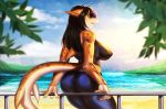  alasta anthro beach butt clothed clothing curvaceous female fish hair looking_back marine nipple_outline outside seaside shark solo tight_clothing 