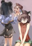  3girls animal_ears breasts brown_eyes brown_hair cat_ears chen fundoshi grey_hair imaizumi_kagerou japanese_clothes large_breasts long_hair looking_away magazine mouse_ears mouse_tail multiple_girls nazrin nude short_hair tail touhou wolf_ears yohane 