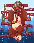  2018 almasy anthro ape barrel belly donkey_kong_(character) donkey_kong_(series) gorilla hi_res looking_down male mammal musclegut muscular navel necktie nintendo primate raised_arm solo video_games 