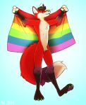  2018 canid canine fox green_nose majira_strawberry male mammal nowandlater nude pride_flag rainbow_flag rainbow_symbol red_fox solo standing 