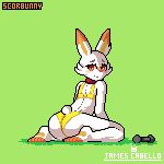  2019 ambiguous_gender animated anthro blush butt clothing fur james_cabello lagomorph lingerie looking_at_viewer mammal nintendo panties pixelated pok&eacute;mon pok&eacute;mon_(species) presenting presenting_hindquarters scorbunny simple_background smile solo underwear video_games white_fur 