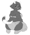  anthro big_breasts bovid bovine breasts cattle clothing crookedtrees feet female fur hair hi_res hooves horn huge_breasts humanoid_feet inner_ear_fluff legwear lingerie looking_at_viewer looking_back mammal monochrome overweight overweight_female panties piercing sitting slightly_chubby socks solo thigh_highs tuft underwear 