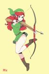  1girl absurdres arrow boots bow_(weapon) breasts genderswap genderswap_(mtf) hat highres link long_hair looking_at_viewer nintendo pointy_ears r3dfive red_hair simple_background solo the_legend_of_zelda tunic weapon 