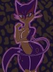  2019 abstract_background anthro biped breasts convenient_censorship digital_media_(artwork) felid female fur gloves_(marking) green_eyes hi_res liepard long_tail looking_at_viewer mammal markings multicolored_fur nintendo nude pok&eacute;mon pok&eacute;mon_(species) portrait purple_ears purple_fur purple_tail slit_pupils smile solo tan_fur three-quarter_portrait tortoisesensei two_tone_fur video_games whiskers wide_hips 