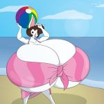  ball beach_ball big_breasts breasts female hi_res huge_breasts hyper hyper_breasts lagomorph mammal one_eye_closed rabbit satsumalord sky solo tongue tongue_out wink 