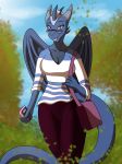  absurd_res breasts cleavage clothed clothing dragon eyewear female glasses hi_res purse robthehoopedchipmunk sky solo tree 