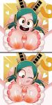  10s 1boy 1girl :d absurdres animal_ears aqua_hair bell boku_no_hero_academia breast_grab breasts cat_ears egg_shoppe grabbing happy highres long_hair medium_breasts navel nipples nude open_mouth paizuri penissaliva sequential shiretoko_tomoko smile spread_legs tongue tongue_out uncensored upper_body whisker_markings yellow_eyes 