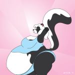  anthro big_breasts breasts clothed clothing female hi_res huge_breasts hyper hyper_pregnancy mammal mephitid pregnant satsumalord side_view skunk solo 