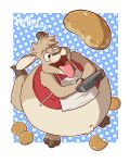  anthro apron belly big_belly bottomless clothed clothing food frying_pan fur holding_object hyper hyper_belly kellerkangaroo macropod male mammal marsupial navel obese obese_male open_mouth overweight overweight_male pancake solo standing tongue tongue_out wide_hips 