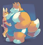  anthro bulge canid canine clothed clothing duo eyes_closed fox greenendorf half-closed_eyes lagomorph male male/male mammal miles_prower multi_tail overweight rabbit smile sonic_(series) tight_clothing wrestling_singlet 