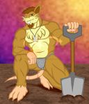  2019 anthro barefoot biceps body_hair brown_eyes brown_hair bulge chest_hair clothed clothing digital_media_(artwork) dog_tags facial_hair fundoshi fur goatee hair hi_res holding_item japanese_clothing kingdomheartskeeper kingdomxathers kneeling looking_at_viewer male mammal mostly_nude muscular muscular_male nintendo outside pecs pok&eacute;mon pok&eacute;mon_(species) pok&eacute;morph raticate rodent shovel simple_background smile solo teeth topless twitch_plays_pok&eacute;mon underwear video_games whiskers 
