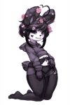  &lt;3 5_fingers ahoge anthro armwear bedroom_eyes black_eyes black_hair clothing crookedtrees female flat_chested flower footwear fur garter_belt garter_straps giant_panda hair half-closed_eyes hi_res hoodie kenny_(kenashcorp) kneeling legwear lingerie looking_at_viewer mammal panties plant seductive simple_background smile solo thigh_highs toes underwear ursid white_fur young 