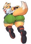  anthro big_butt blush bulge butt canid canine clothed clothing footwear fox fox_mccloud hi_res looking_back male mammal nintendo open_mouth shoes solo star_fox tongue tongue_out video_games wizzikt 