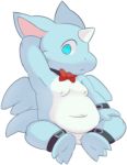  2016 blue_eyes blue_skin bow_tie chibimon_(character) dragon male moobs navel nipples numberz sitting wings young 
