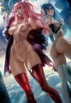  bottomless breasts darling_in_the_franxx horns ichigo_(darling_in_the_franxx) naked nipples no_bra open_shirt pussy sakimichan thighhighs uncensored zero_two 
