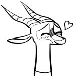  &lt;3 antelope anthro black_and_white blush bovid clothed clothing eyes_closed fuel_(artist) fuel_(character) gazelle headshot_portrait horn low_res mammal monochrome portrait simple_background smile solo white_background 