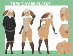  anthro anus brown_fur butt chastity chastity_cage clade clothed clothing fur girly hair hi_res hoodie lagomorph male mammal model_sheet neck_tuft penis presenting presenting_hindquarters rabbit skye_chancellor solo tuft white_hair 
