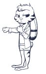  anthro barefoot blue_and_white boxer_briefs chest_tuft clothed clothing disney ear_markings facial_markings fuel_(artist) fur_markings half-closed_eyes head_tuft hi_res jack_savage lagomorph looking_at_viewer male mammal markings monochrome open_shirt rabbit simple_background solo standing tuft underwear white_background zootopia 