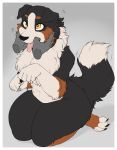  anthro bernese_mountain_dog canid canine canis disembodied_hand domestic_dog female finger_in_mouth iriedono kneeling mammal multi_nipple nipples nude slightly_chubby solo_focus teats thick_thighs tongue tongue_out 