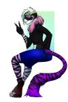  2019 5_fingers anthro clothed clothing digital_media_(artwork) eyelashes felid fur hair hi_res mammal pantherine purple_eyes rayley solo striped_fur stripes tiger white_hair 