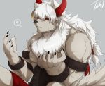  alternate_species anthro berserker_asterios black_sclera canid canine clothed clothing fate_(series) fur horn kemono male mammal muscular muscular_male red_eyes solo tach8 