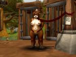  belt blizzard_entertainment breasts claws english_text female forced giant_panda jewelry mammal nipple_piercing nipples nude outside pandaren piercing public public_use rope slightly_chubby text ursid video_games warcraft 