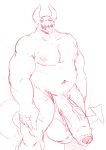  absurd_res balls big_balls big_penis demon flaccid hi_res humanoid_penis looking_at_viewer male monochrome muscular muscular_male nude open_mouth penis serex sketch solo standing tongue tongue_out uncut vein 