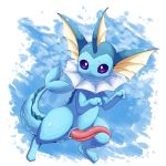  3_toes :3 abstract_background blue_background blue_skin eeveelution erection feral forked_tail hi_res looking_at_viewer male nintendo nude penis plattyneko pok&eacute;mon pok&eacute;mon_(species) pose purple_eyes simple_background slit solo toes vaporeon video_games 