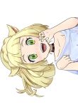  5_fingers absurd_res animal_humanoid blonde_hair blush cat_humanoid clothed clothing collar eyelashes felid felid_humanoid feline feline_humanoid female green_eyes hair hi_res humanoid lillie_(pok&eacute;mon) looking_at_viewer mammal open_mouth simple_background solo teeth white_background zorzero 