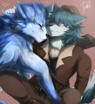  anthro avenger_lobo black_nose blue_eyes canid canine canis chest_tuft clothed clothing eyes_closed fate_(series) feral fur grey_fur hi_res male mammal one_eye_closed patxi tach8 tuft wolf 