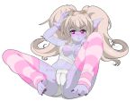  5_toes blush breasts clothed clothing cute_fangs distracting_watermark eyelashes feet female frown hair humanoid league_of_legends leg_warmers legwear nipple_outline panties pink_eyes poppy_(lol) riot_games simple_background skimpy solo sweat toes underwear video_games watermark white_background yordle zorzero 