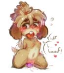  &lt;3 &lt;3_eyes 2019 animal_crossing anthro blush breasts canid canine canis domestic_dog female fur hair isabelle_(animal_crossing) mammal masturbation nintendo nipples nude open_mouth panken penetration pussy sex_toy shih_tzu simple_background solo speech_bubble sweat tailwag vaginal vaginal_masturbation vaginal_penetration video_games yellow_fur 