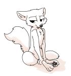  2019 anthro canid canine cheek_tuft chest_tuft claws disney female fox fuel_(artist) greyscale half-closed_eyes hi_res mammal monochrome nude pawpads simple_background sitting skye_(zootopia) smile solo toe_claws tuft white_background zootopia 
