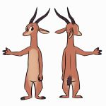  antelope anthro bovid brown_eyes countershading facial_markings featureless_crotch front_view fuel_(artist) fuel_(character) gazelle horn male mammal markings nude raised_arm rear_view simple_background standing white_background 