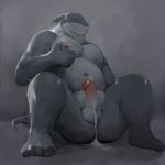  2017 anthro balls belly butt cum english_text erection fish hi_res humanoid_hands humanoid_penis male marine moobs navel neiiio nipples penis shark sitting slightly_chubby solo text 